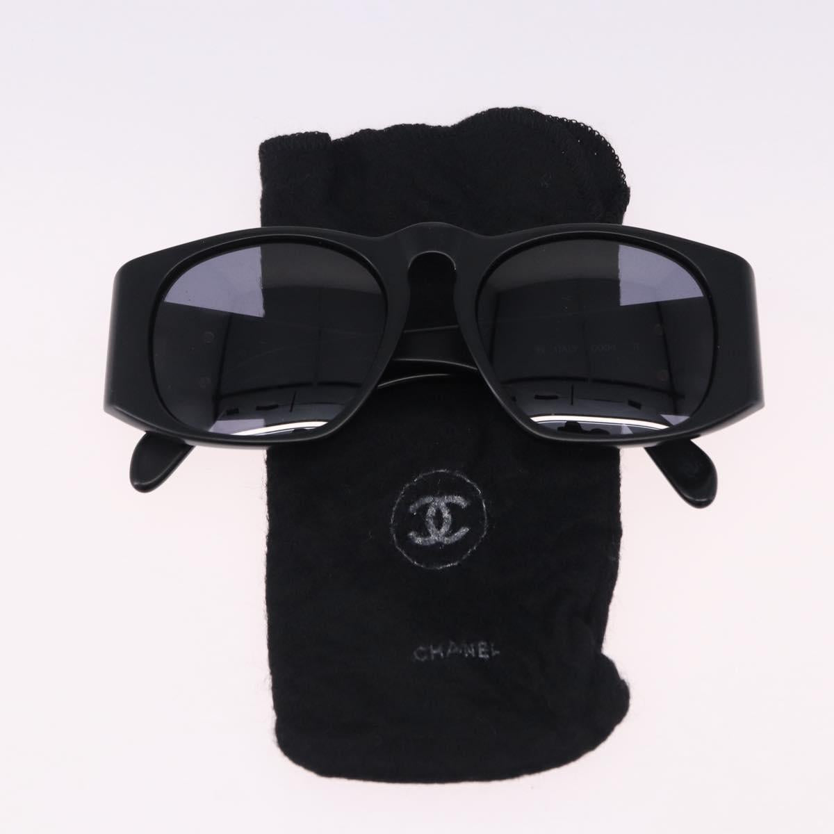 CHANEL Sunglasses Plastic Black Gold CC Auth bs36338