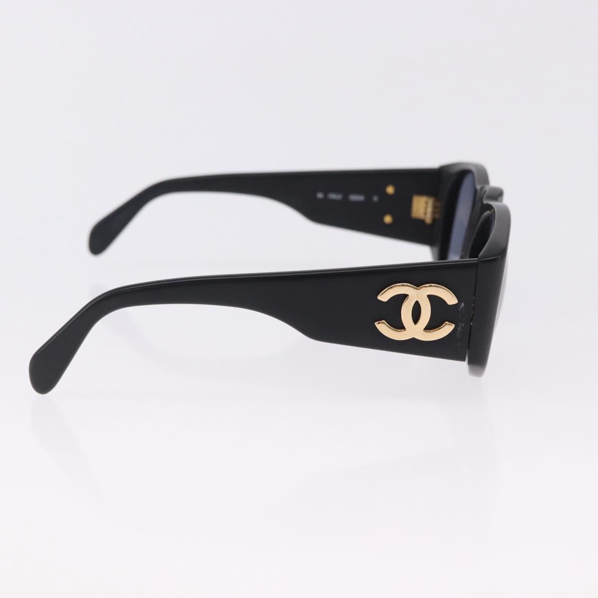 CHANEL Sunglasses Plastic Black Gold CC Auth bs36338