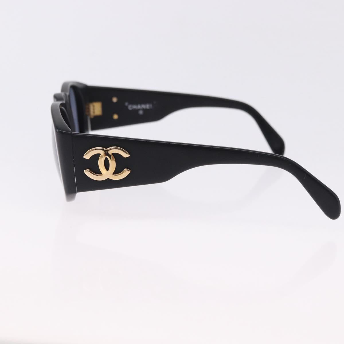 CHANEL Sunglasses Plastic Black Gold CC Auth bs36338