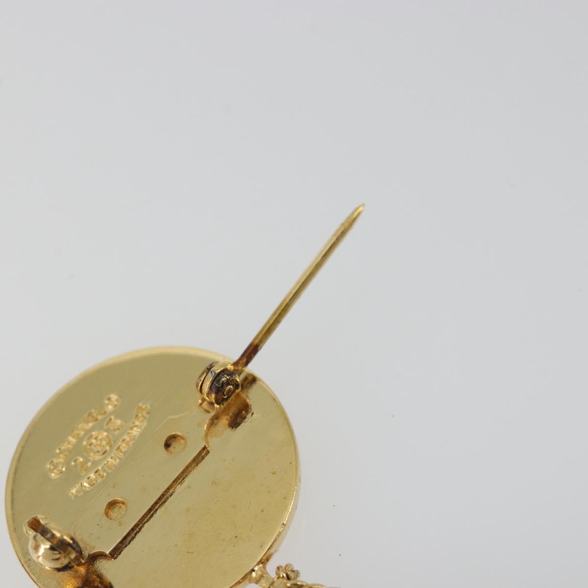 CHANEL Matelasse Brooch Metal Gold Tone CC Auth bs36342