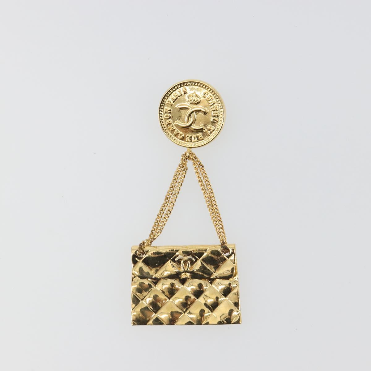 CHANEL Matelasse Brooch Metal Gold Tone CC Auth bs36342
