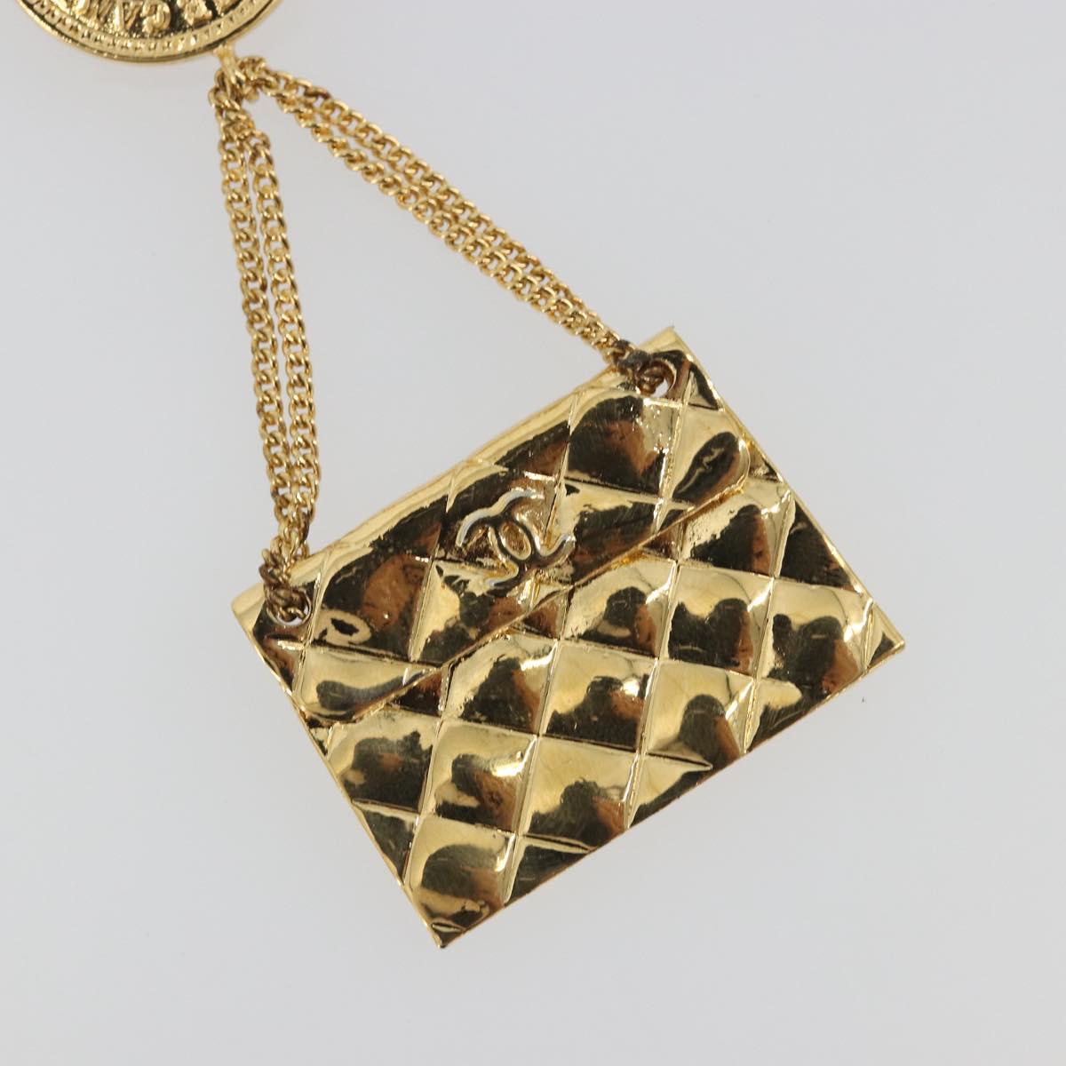 CHANEL Matelasse Brooch Metal Gold Tone CC Auth bs36342