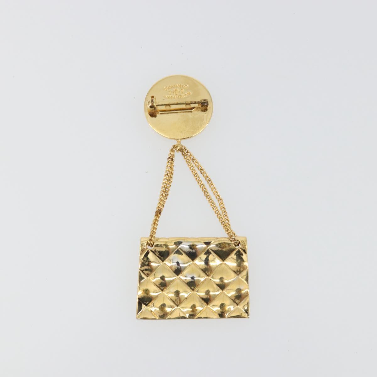 CHANEL Matelasse Brooch Metal Gold Tone CC Auth bs36342