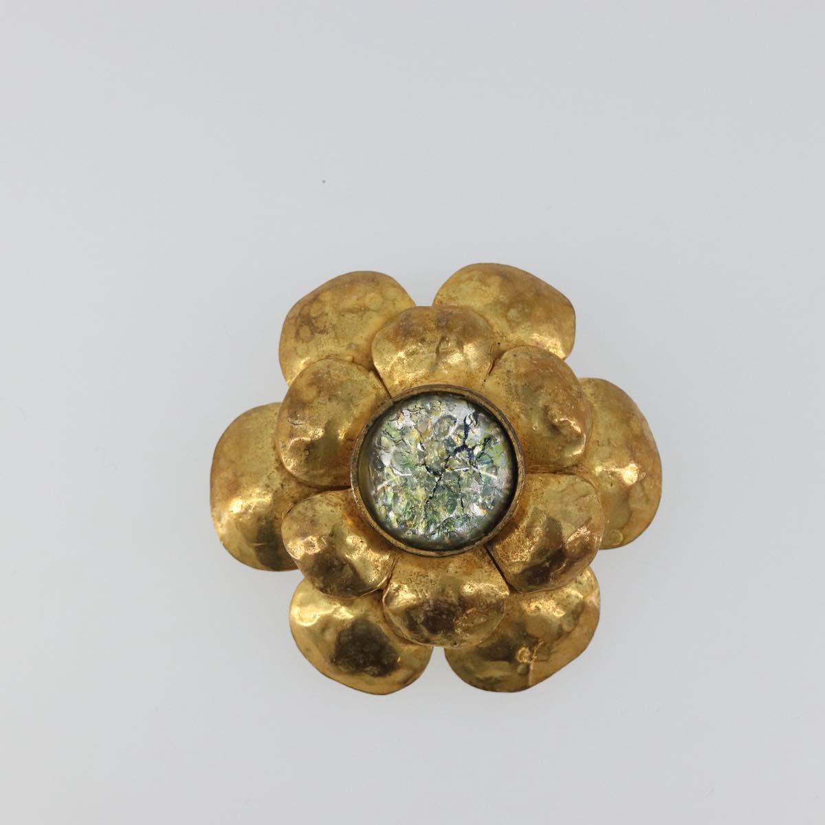 CHANEL Vintage Camellia Brooch Metal Gold Tone CC Auth bs36343V