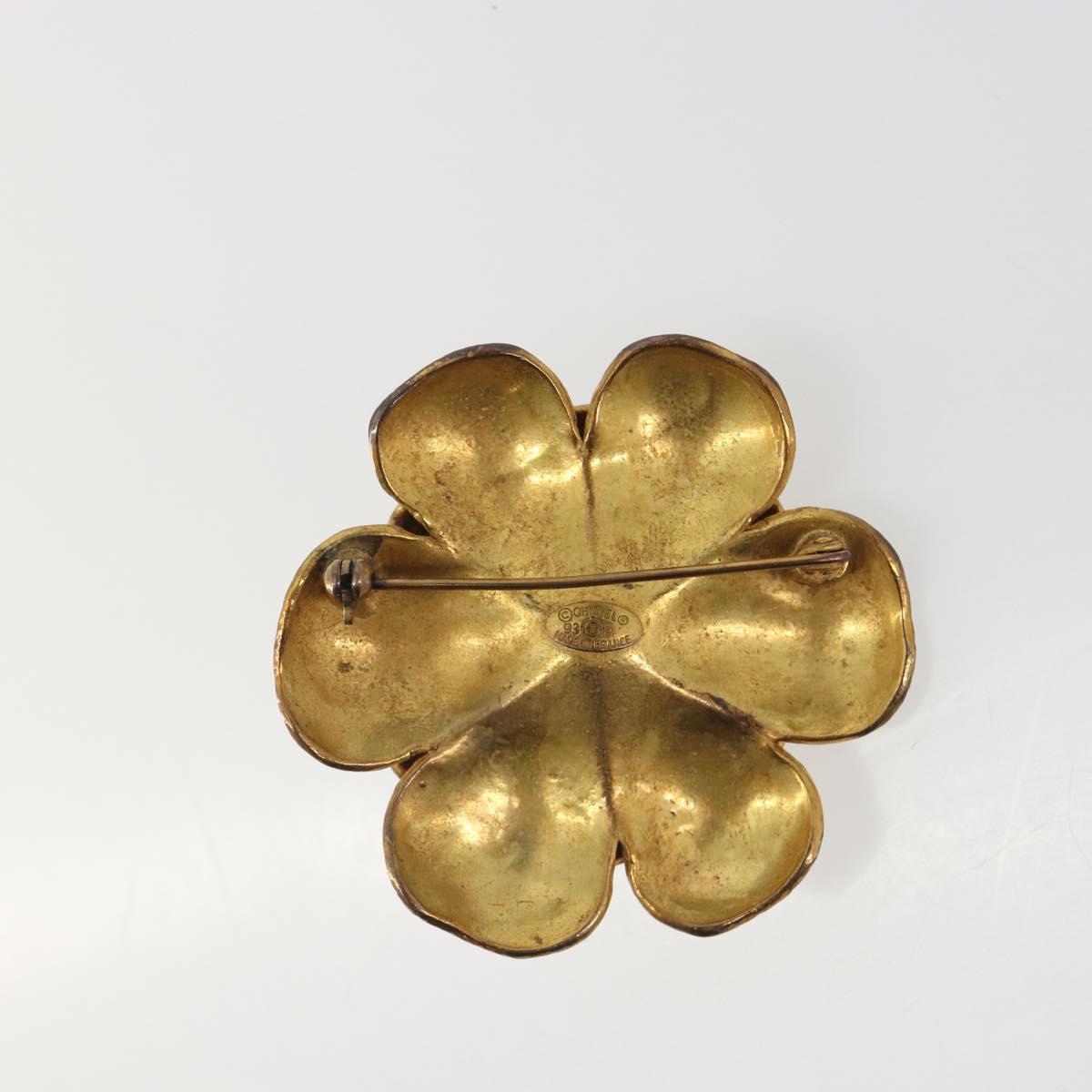 CHANEL Vintage Camellia Brooch Metal Gold Tone CC Auth bs36343V