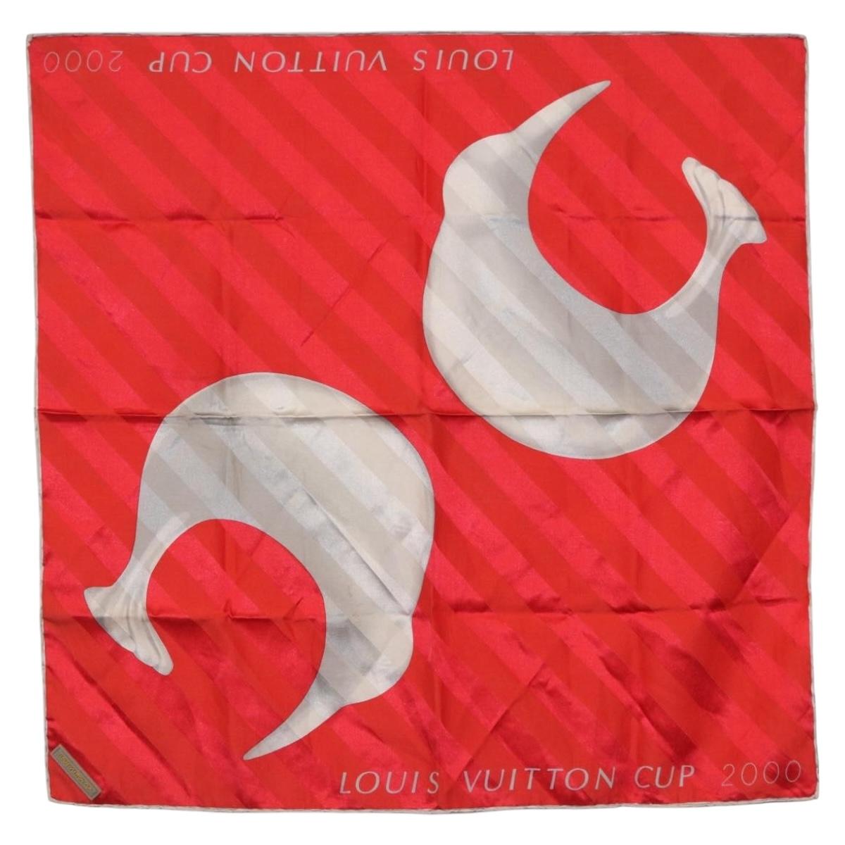 LOUIS VUITTON LV Cup 2000 Scarf Silk Red LV Auth bs36345