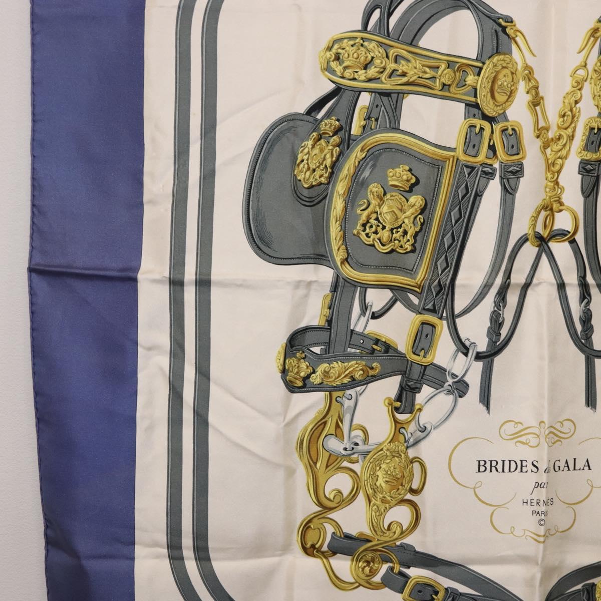HERMES Carre 90 Scarf BRIDS De GALA Silk Blue Auth bs36346