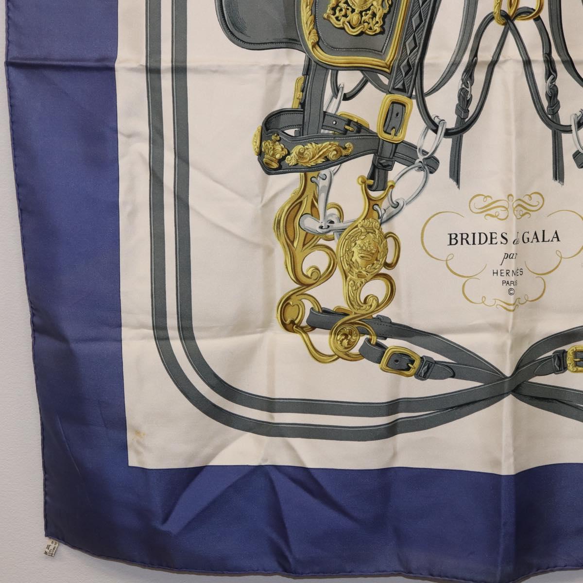 HERMES Carre 90 Scarf BRIDS De GALA Silk Blue Auth bs36346