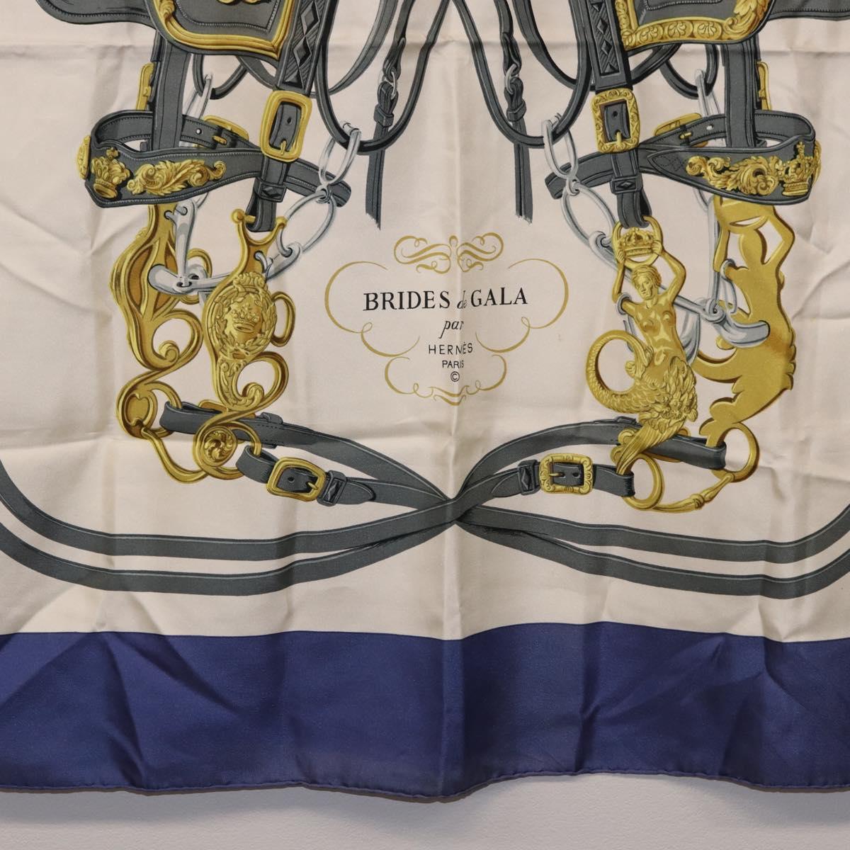 HERMES Carre 90 Scarf BRIDS De GALA Silk Blue Auth bs36346
