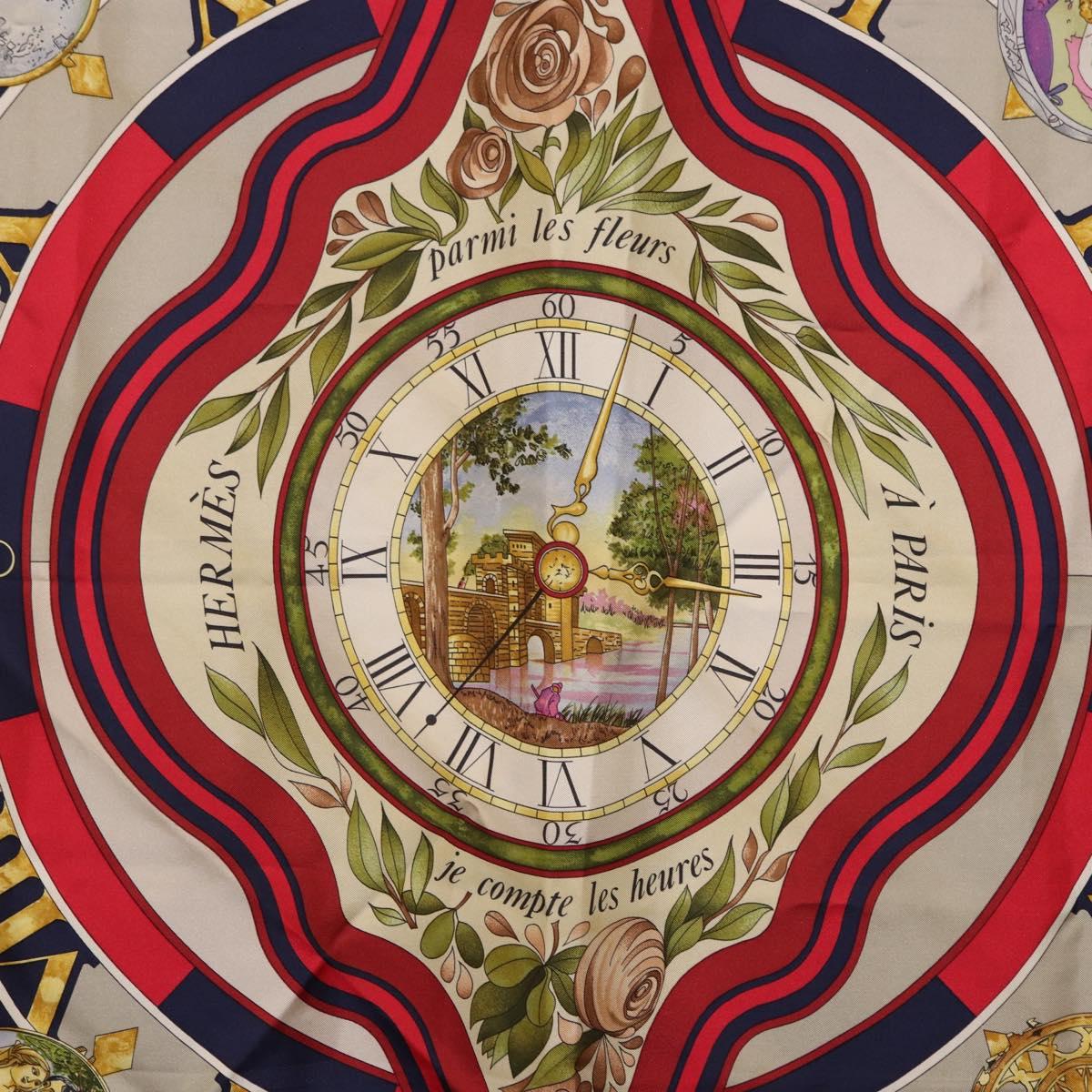 HERMES Carre 90 Scarf Parmi ls Fleurs Je Compte Les Heures Silk Auth bs36347
