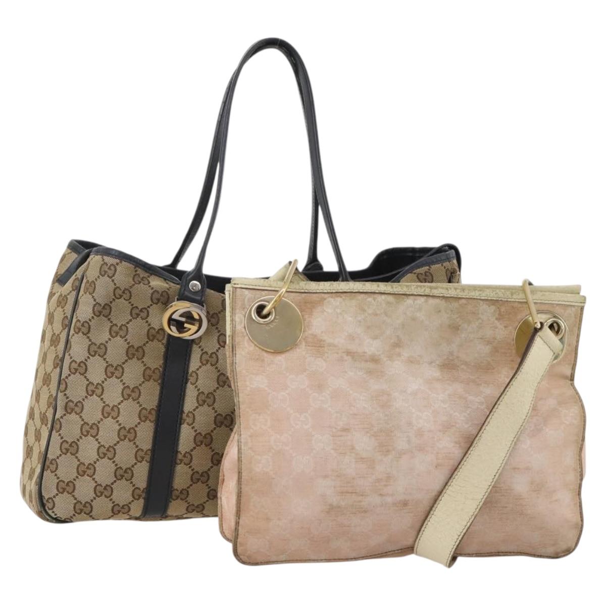 GUCCI GG Canvas Shoulder Bag 2 Set Beige Pink Auth bs36348