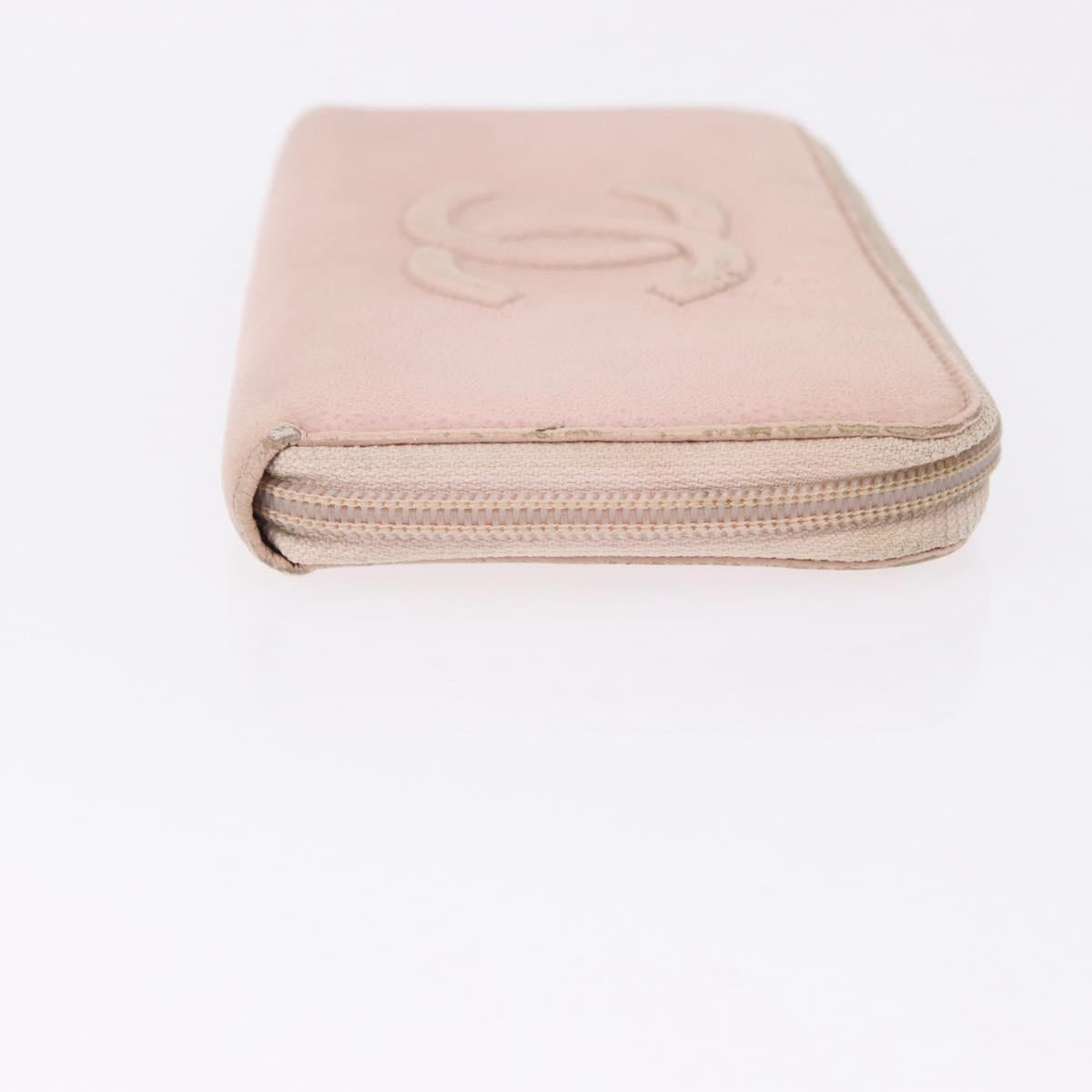 CHANEL Wallet Leather Caviar Skin 3 Set Black Pink Yellow CC Auth bs36349