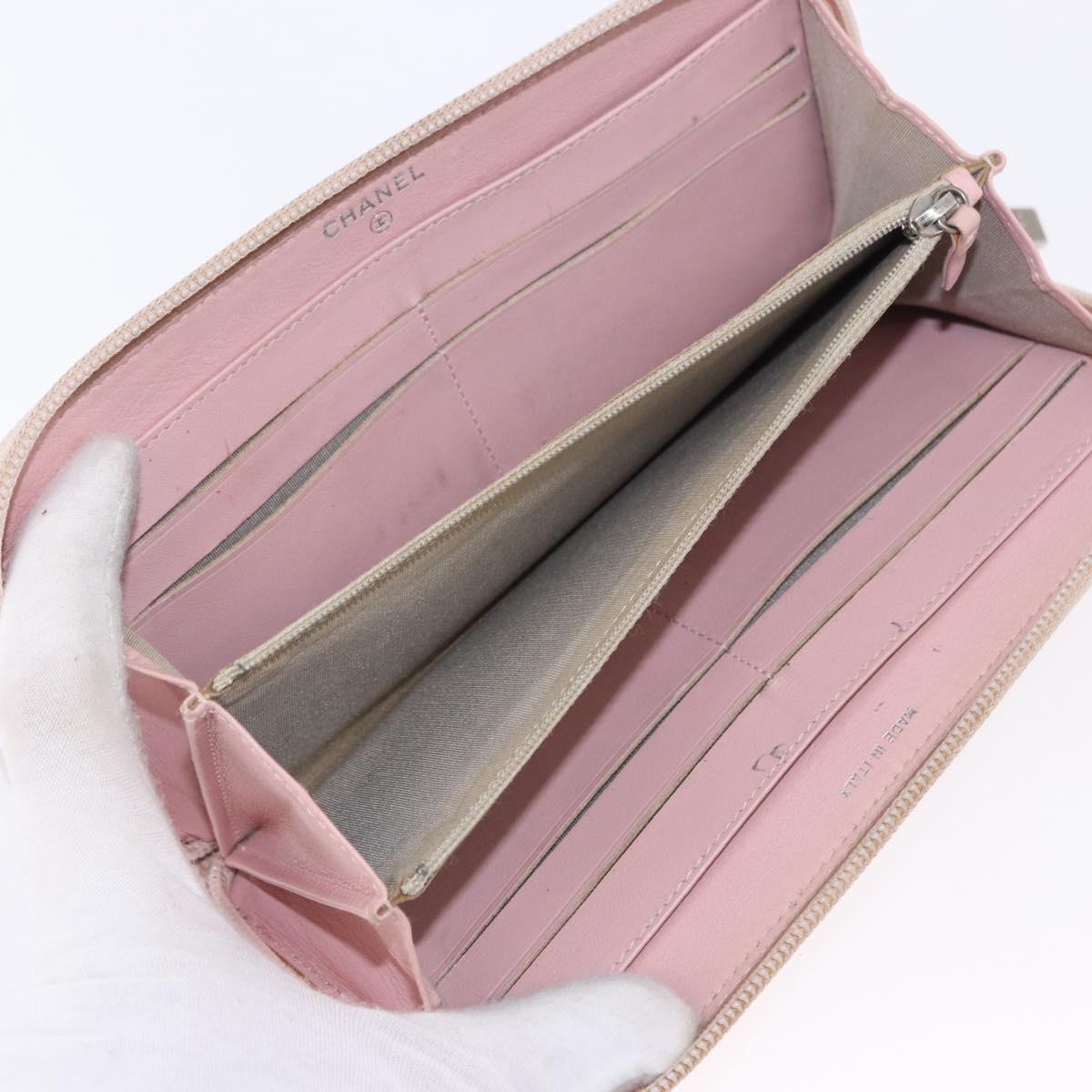 CHANEL Wallet Leather Caviar Skin 3 Set Black Pink Yellow CC Auth bs36349
