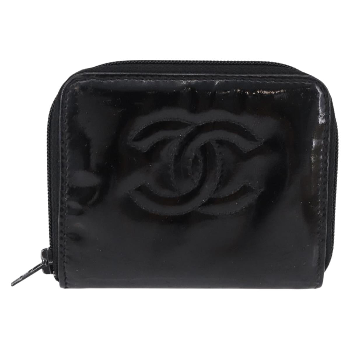 CHANEL Wallet Leather Caviar Skin 3 Set Black Pink Yellow CC Auth bs36349