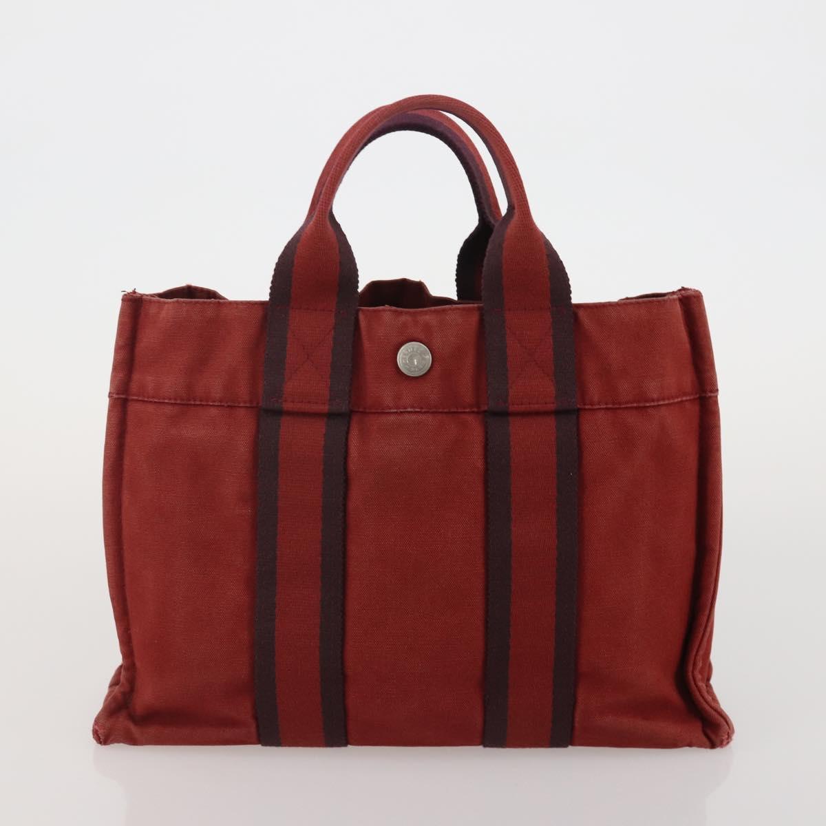 HERMES Hand Bag Canvas 2 Set Red Black Auth bs36352