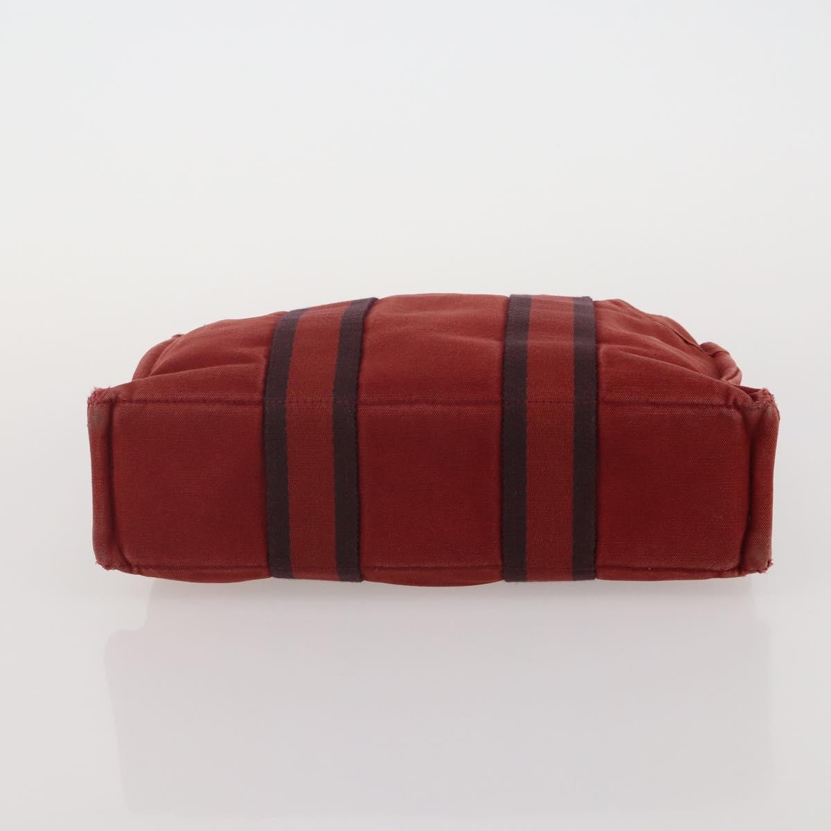 HERMES Hand Bag Canvas 2 Set Red Black Auth bs36352