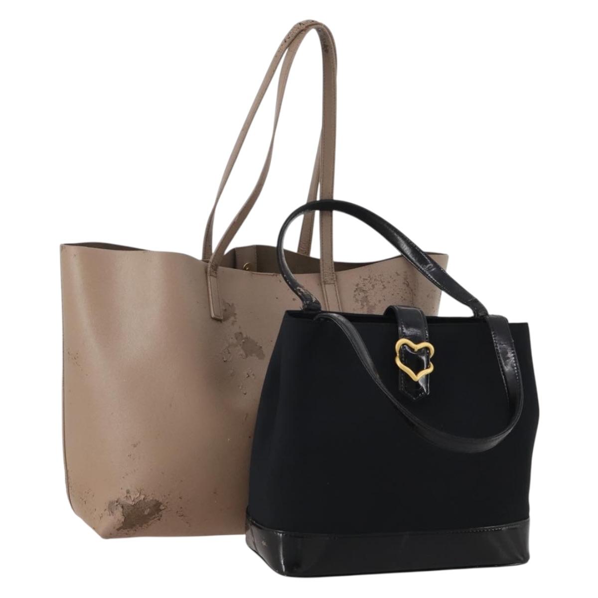 SAINT LAURENT Hand Bag Leather Canvas 2 Set Black Beige Auth bs36353