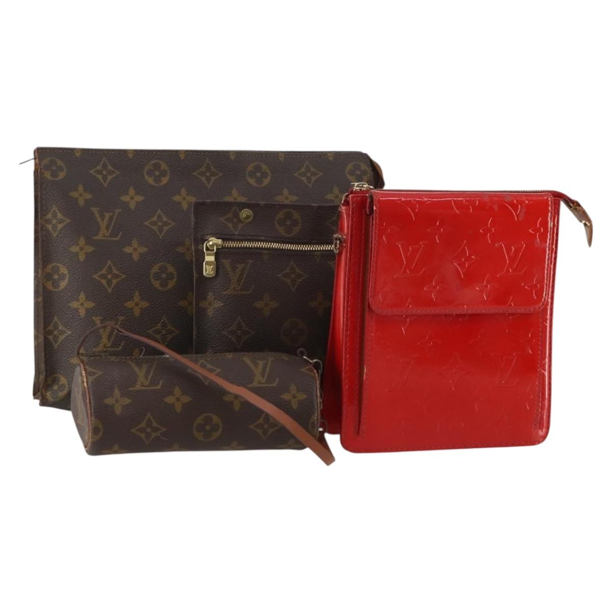 LOUIS VUITTON Monogram Vernis Pouch 4 Set Red LV Auth bs36354