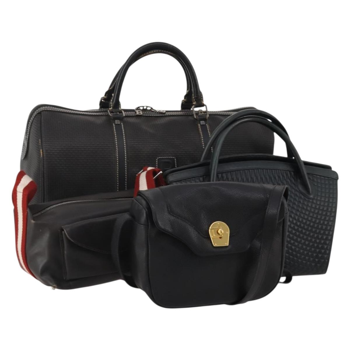 BALLY Shoulder Bag Leather PVC 4 Set Black Green Auth bs36357