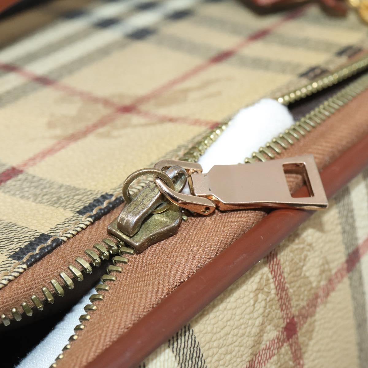BURBERRY Nova Check Carry Case PVC Beige Gold Auth bs36358