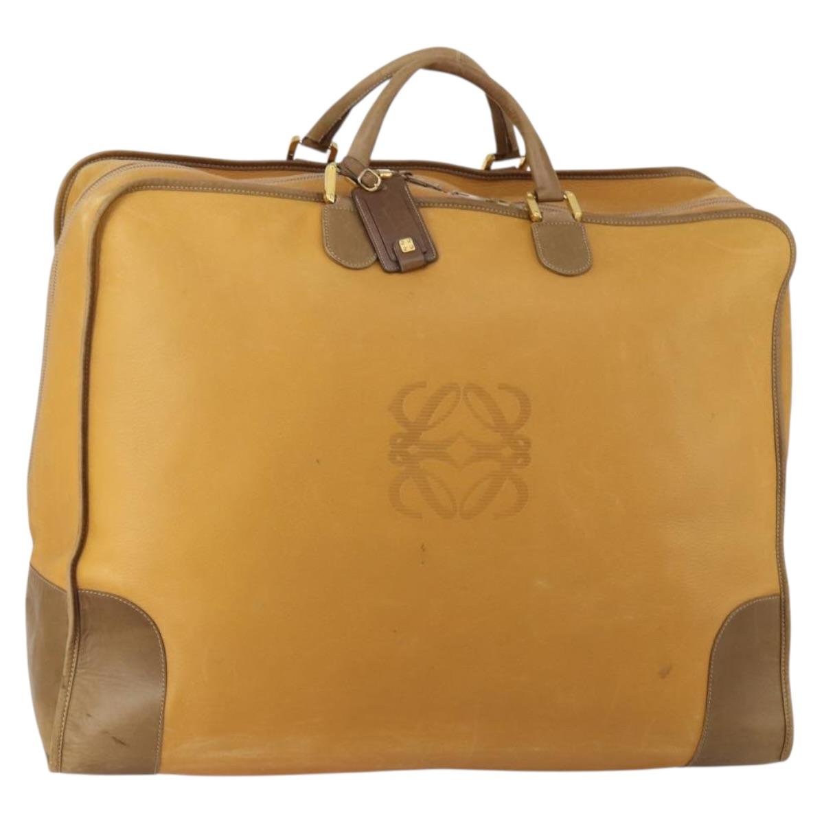 LOEWE Boston Bag Leather Beige Gold Auth bs36360