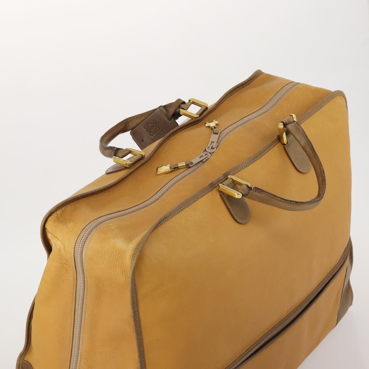 LOEWE Boston Bag Leather Beige Gold Auth bs36360