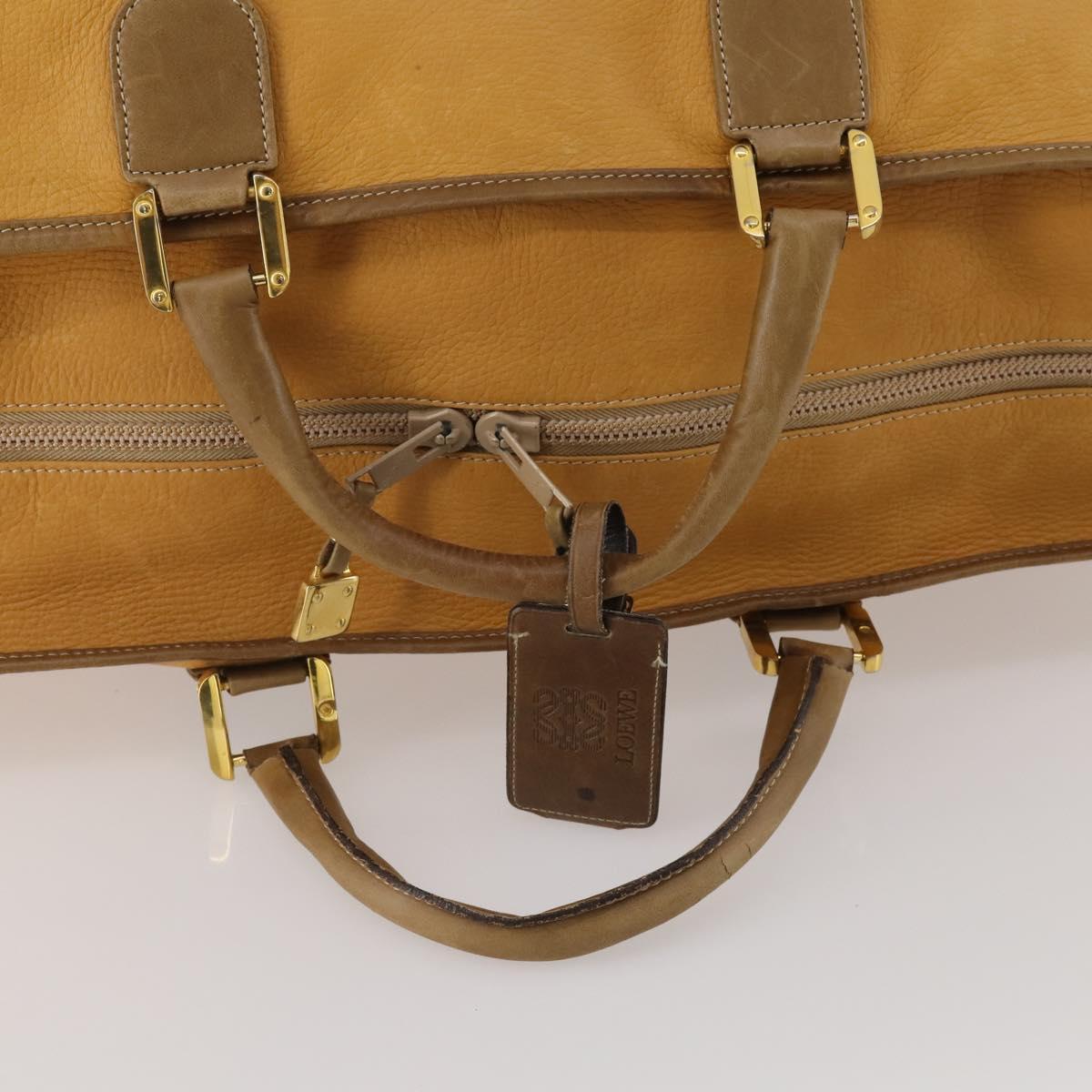 LOEWE Boston Bag Leather Beige Gold Auth bs36360
