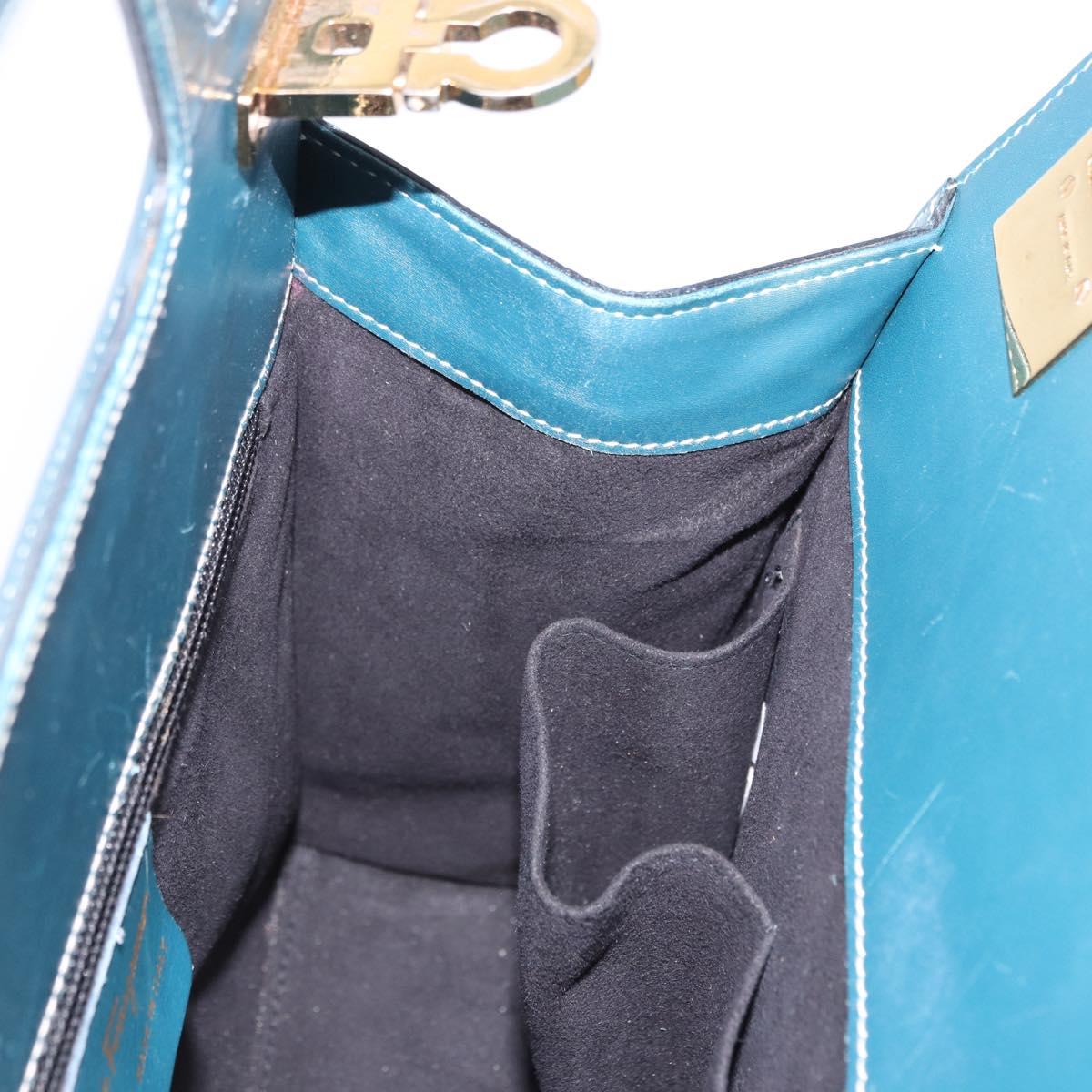 Salvatore Ferragamo Gancini Hand Bag Leather Blue Gold Auth bs36361