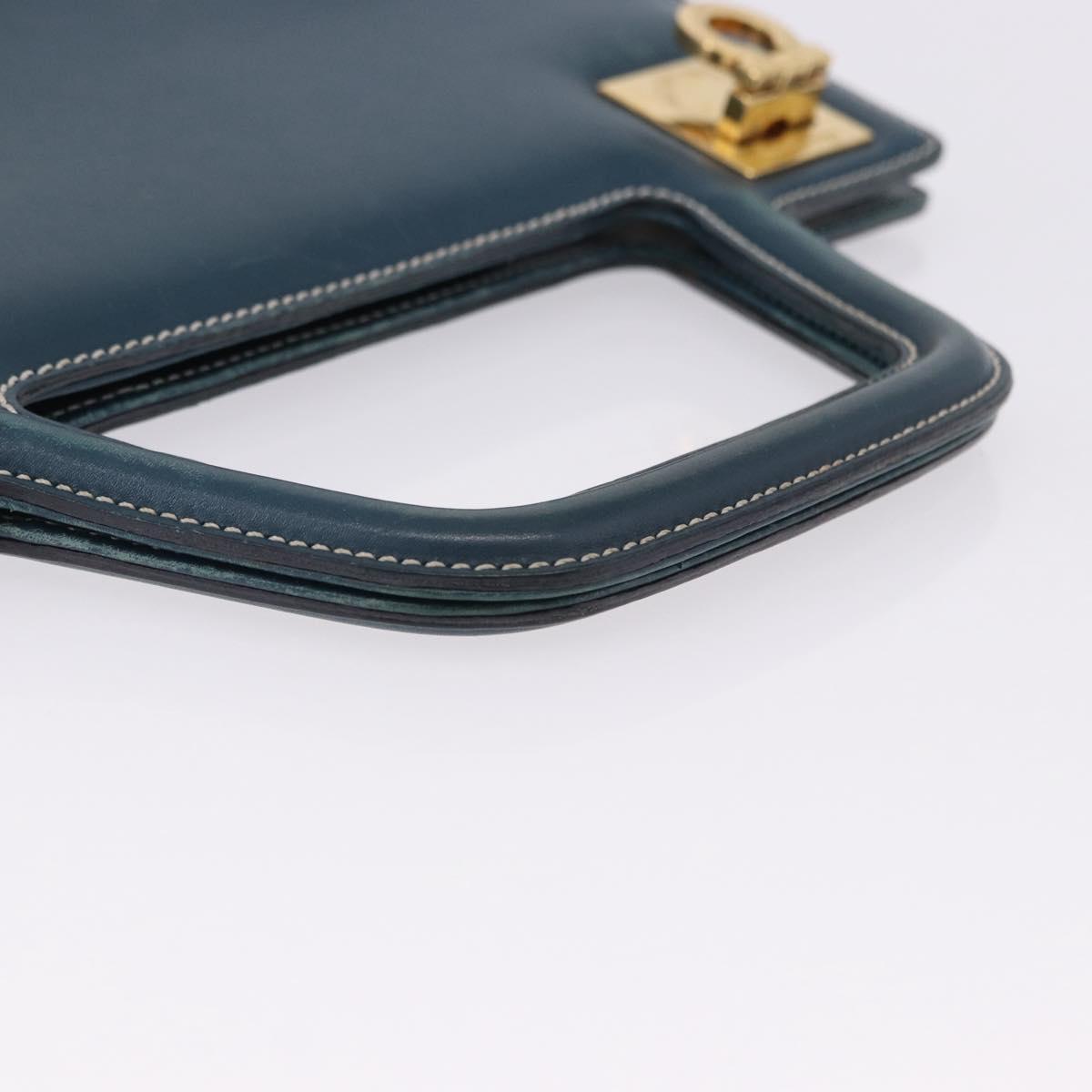 Salvatore Ferragamo Gancini Hand Bag Leather Blue Gold Auth bs36361