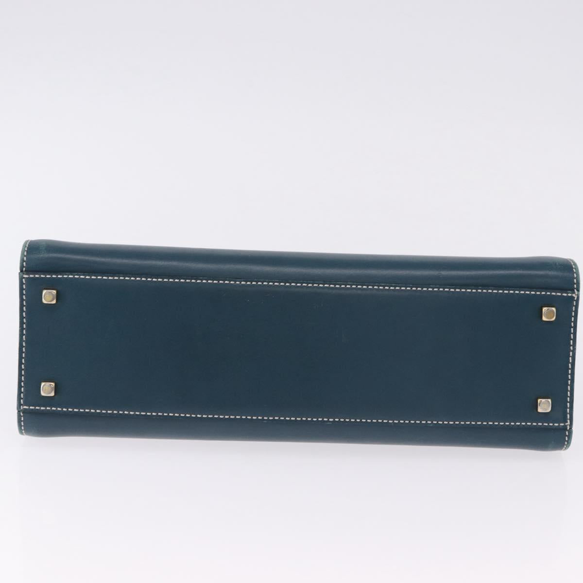 Salvatore Ferragamo Gancini Hand Bag Leather Blue Gold Auth bs36361