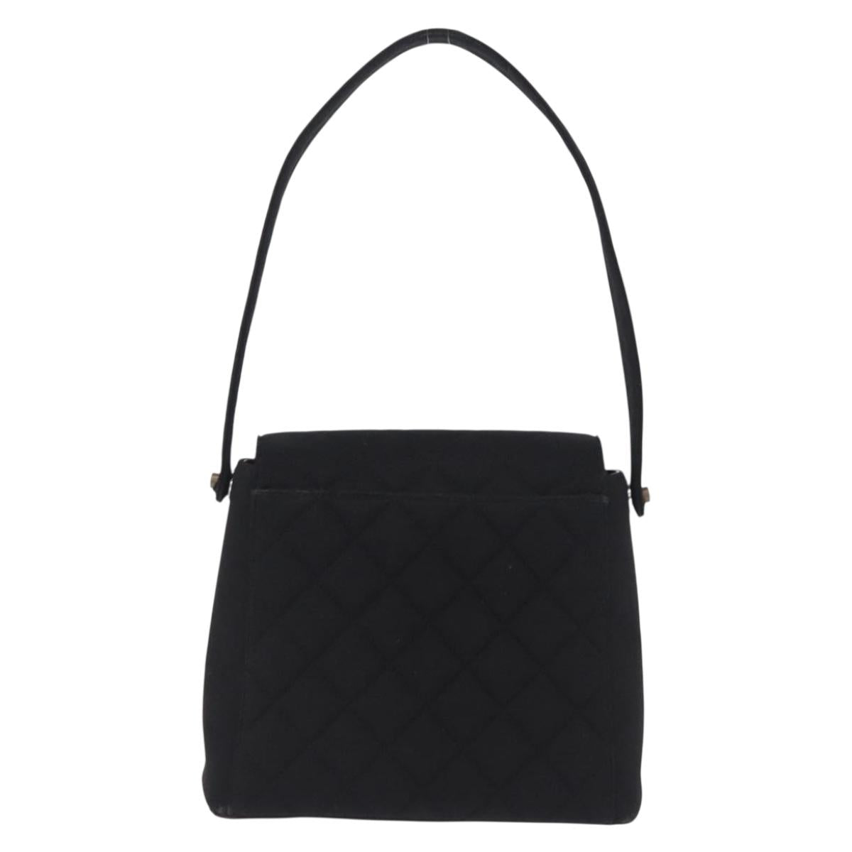 CHANEL Matelasse Hand Bag Cotton Black Silver CC Auth bs36363