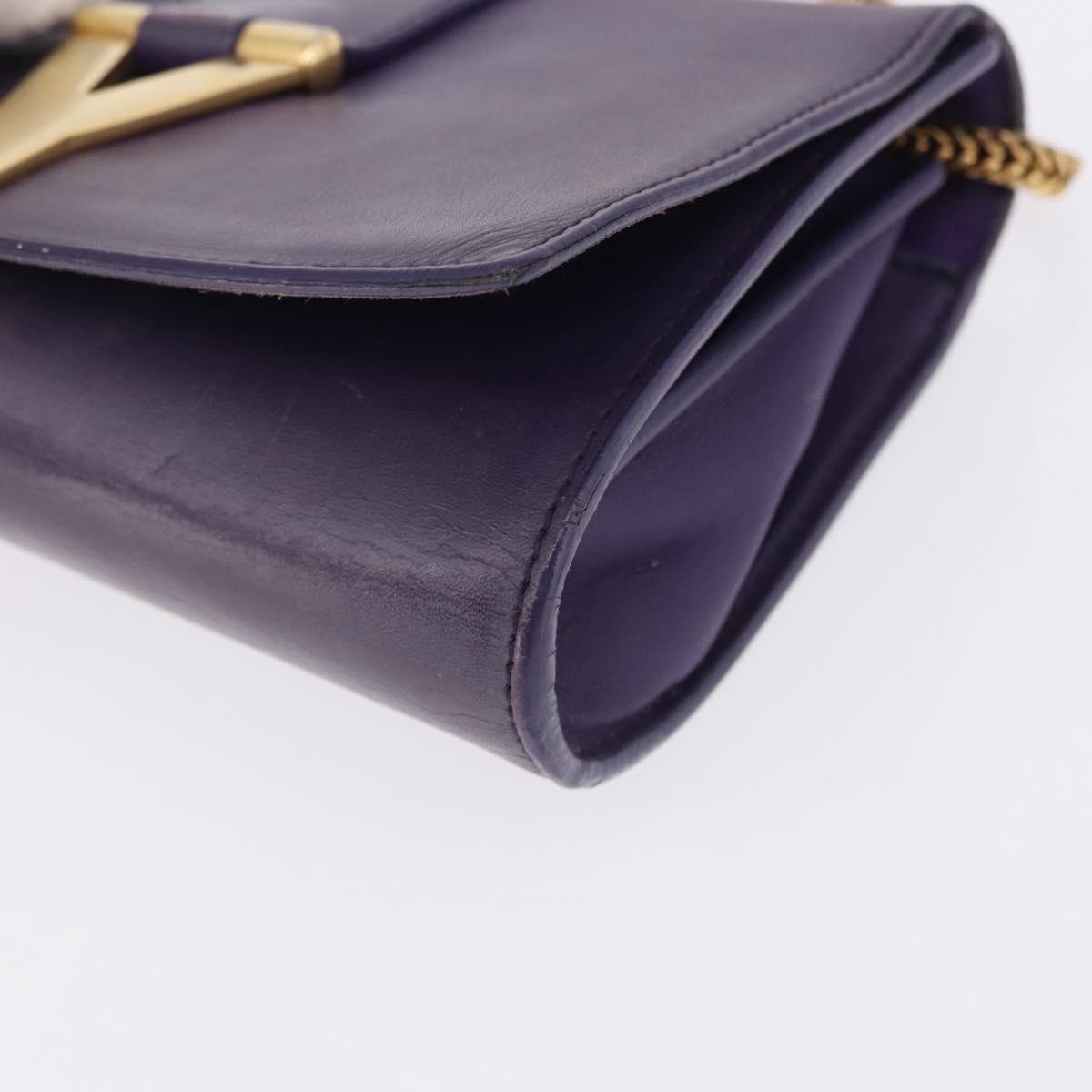 SAINT LAURENT Classic Y Line Chain Satchel Small Bag Leather Purple Auth bs36364