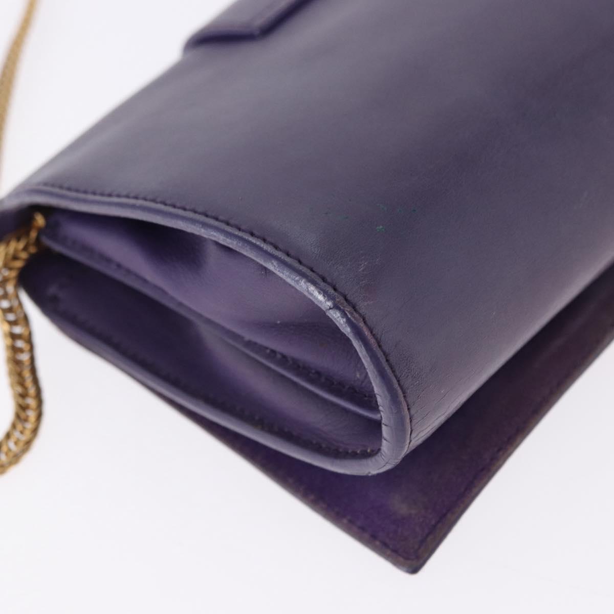 SAINT LAURENT Classic Y Line Chain Satchel Small Bag Leather Purple Auth bs36364