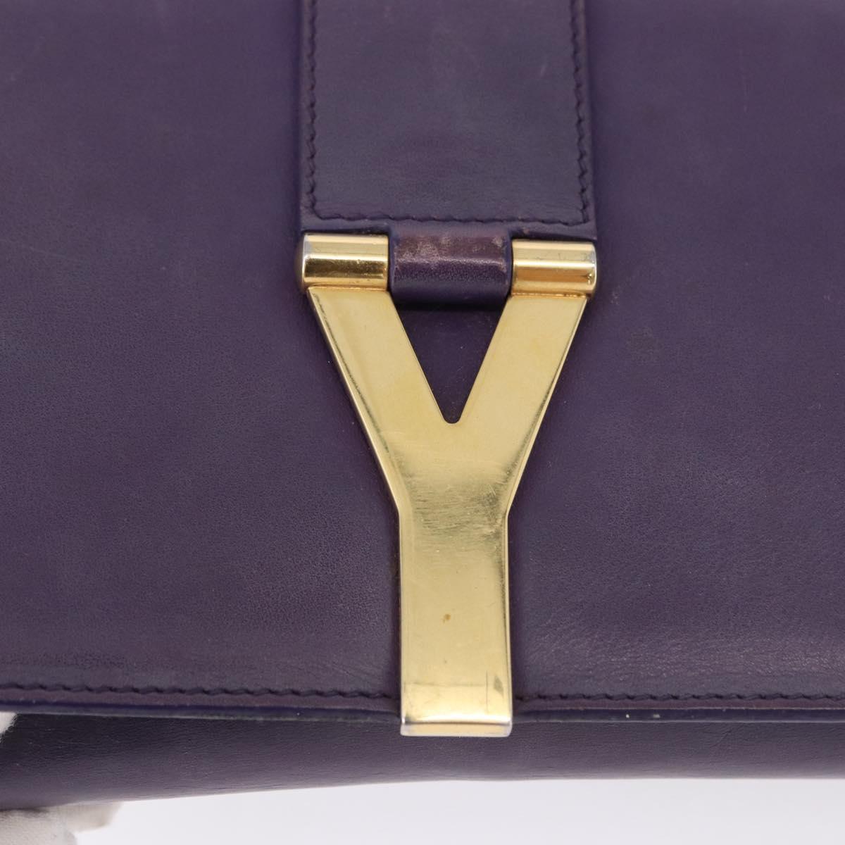 SAINT LAURENT Classic Y Line Chain Satchel Small Bag Leather Purple Auth bs36364
