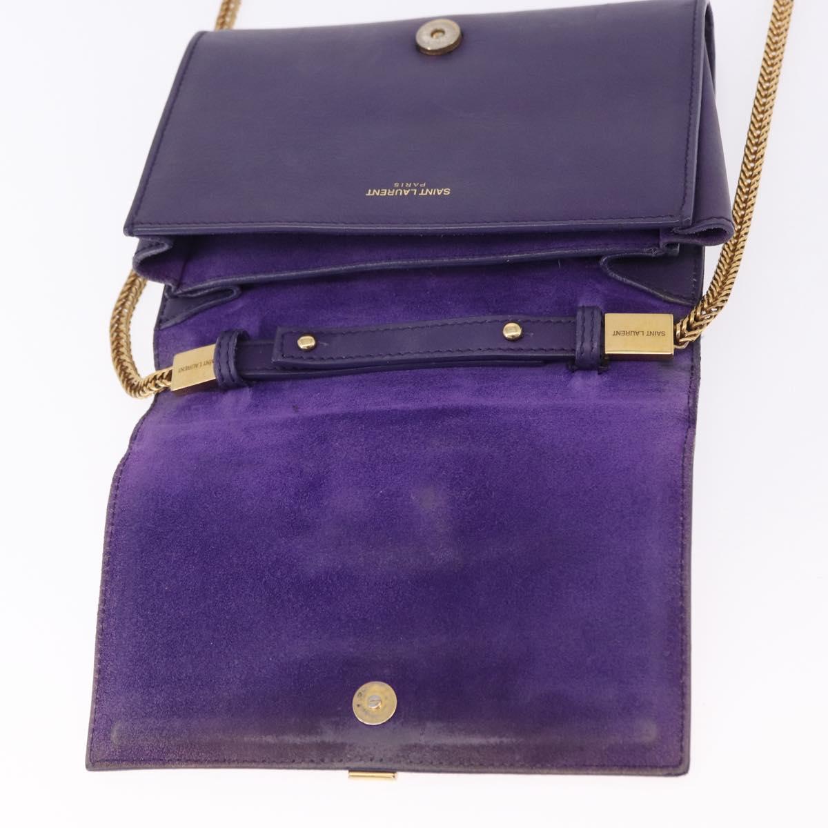 SAINT LAURENT Classic Y Line Chain Satchel Small Bag Leather Purple Auth bs36364