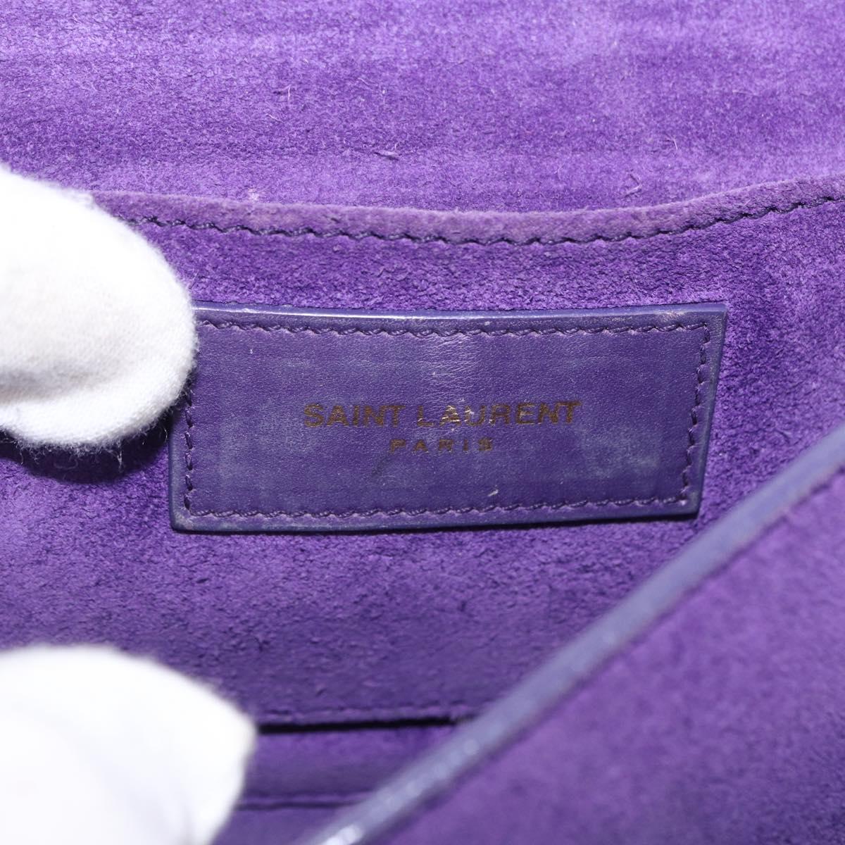 SAINT LAURENT Classic Y Line Chain Satchel Small Bag Leather Purple Auth bs36364