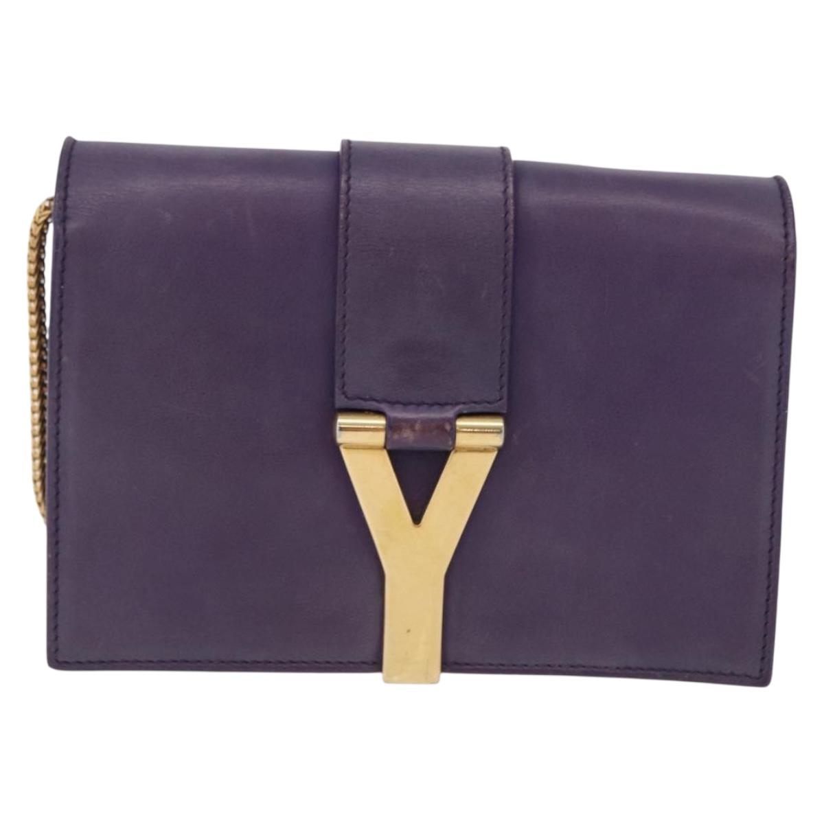 SAINT LAURENT Classic Y Line Chain Satchel Small Bag Leather Purple Auth bs36364
