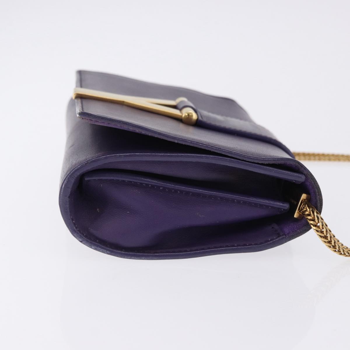 SAINT LAURENT Classic Y Line Chain Satchel Small Bag Leather Purple Auth bs36364