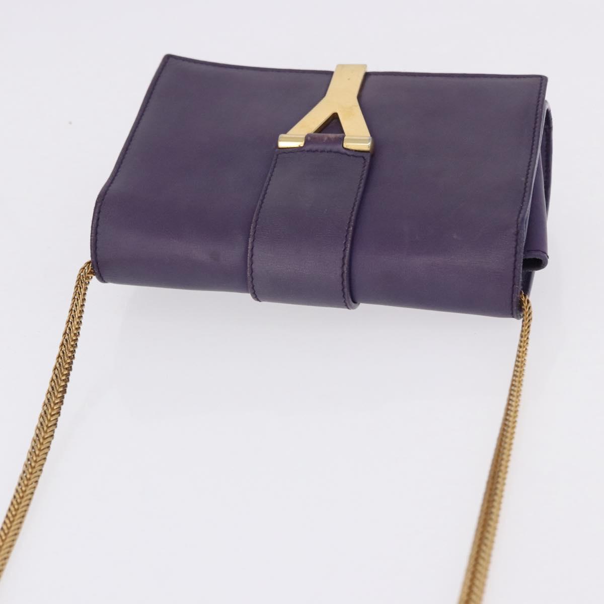 SAINT LAURENT Classic Y Line Chain Satchel Small Bag Leather Purple Auth bs36364