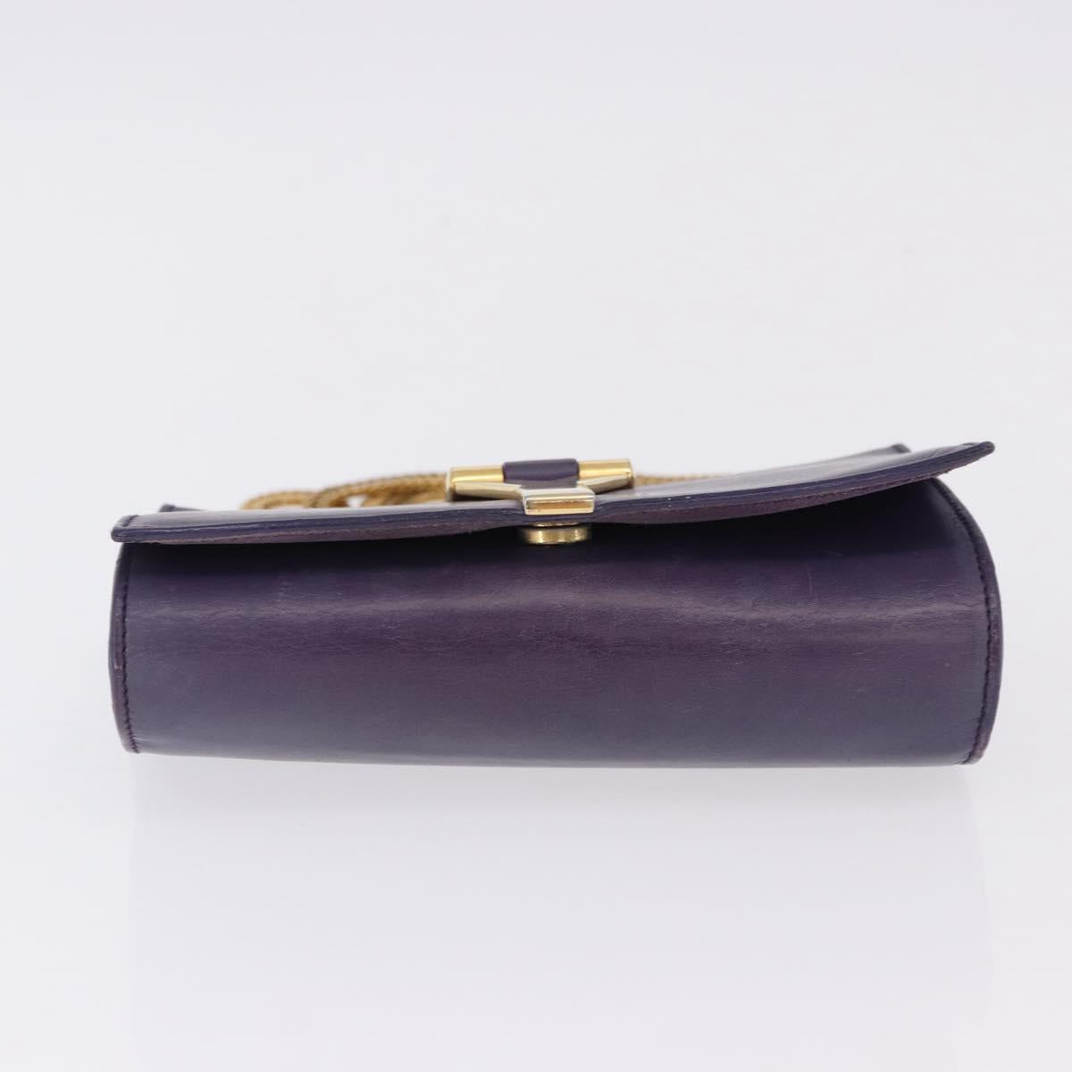 SAINT LAURENT Classic Y Line Chain Satchel Small Bag Leather Purple Auth bs36364