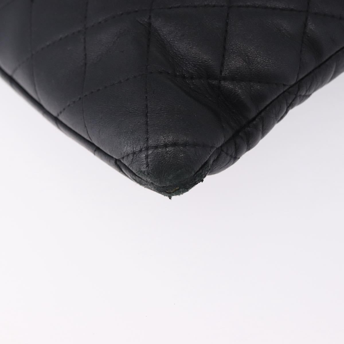 CHANEL Matelasse Clutch Bag Lamb Skin Black Silver CC Auth bs36365