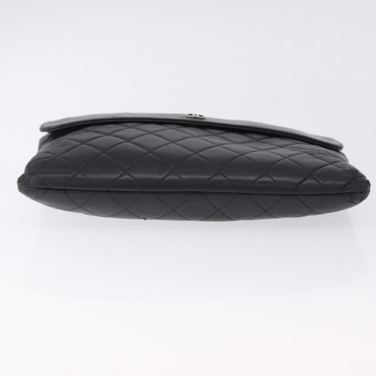 CHANEL Matelasse Clutch Bag Lamb Skin Black Silver CC Auth bs36365