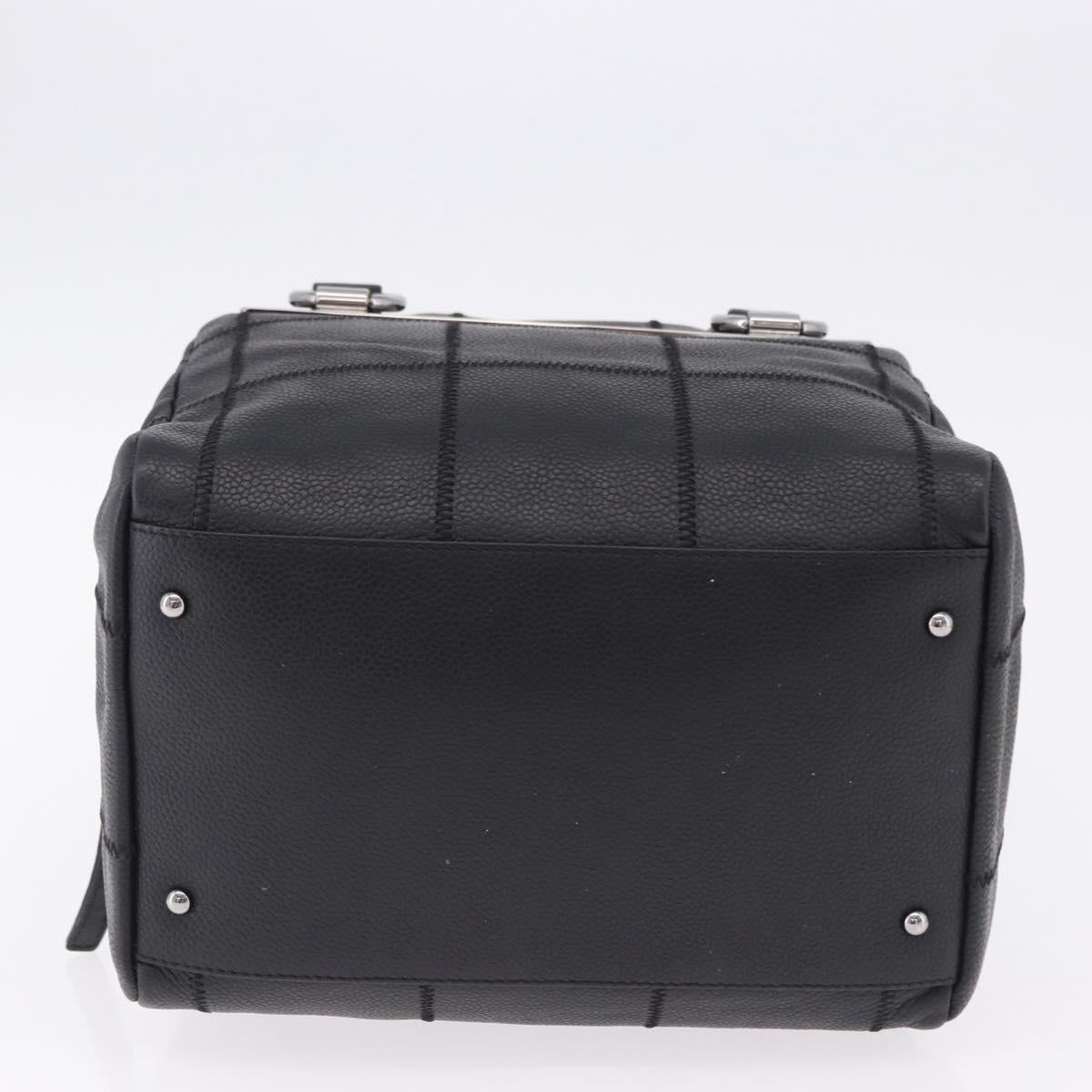 CHANEL Choco Bar Hand Bag Caviar Skin Black Silver CC Auth bs36366