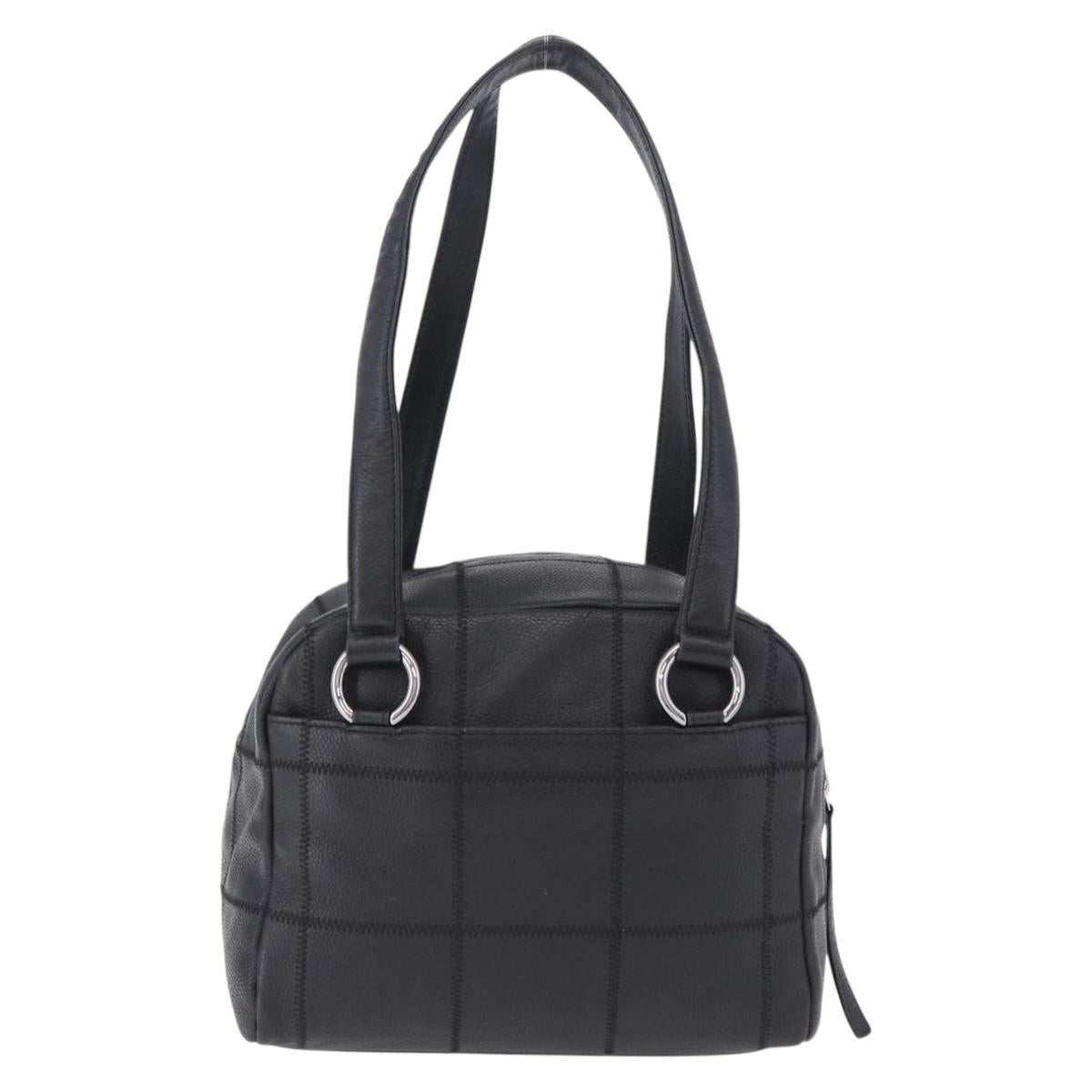 CHANEL Choco Bar Hand Bag Caviar Skin Black Silver CC Auth bs36366