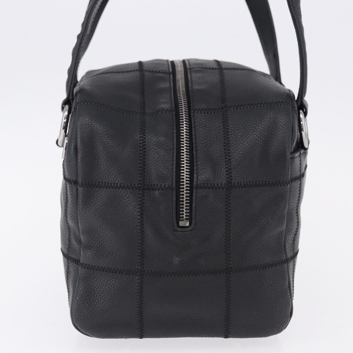 CHANEL Choco Bar Hand Bag Caviar Skin Black Silver CC Auth bs36366