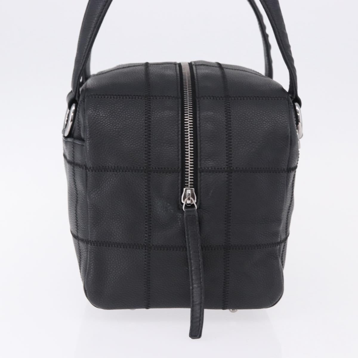 CHANEL Choco Bar Hand Bag Caviar Skin Black Silver CC Auth bs36366