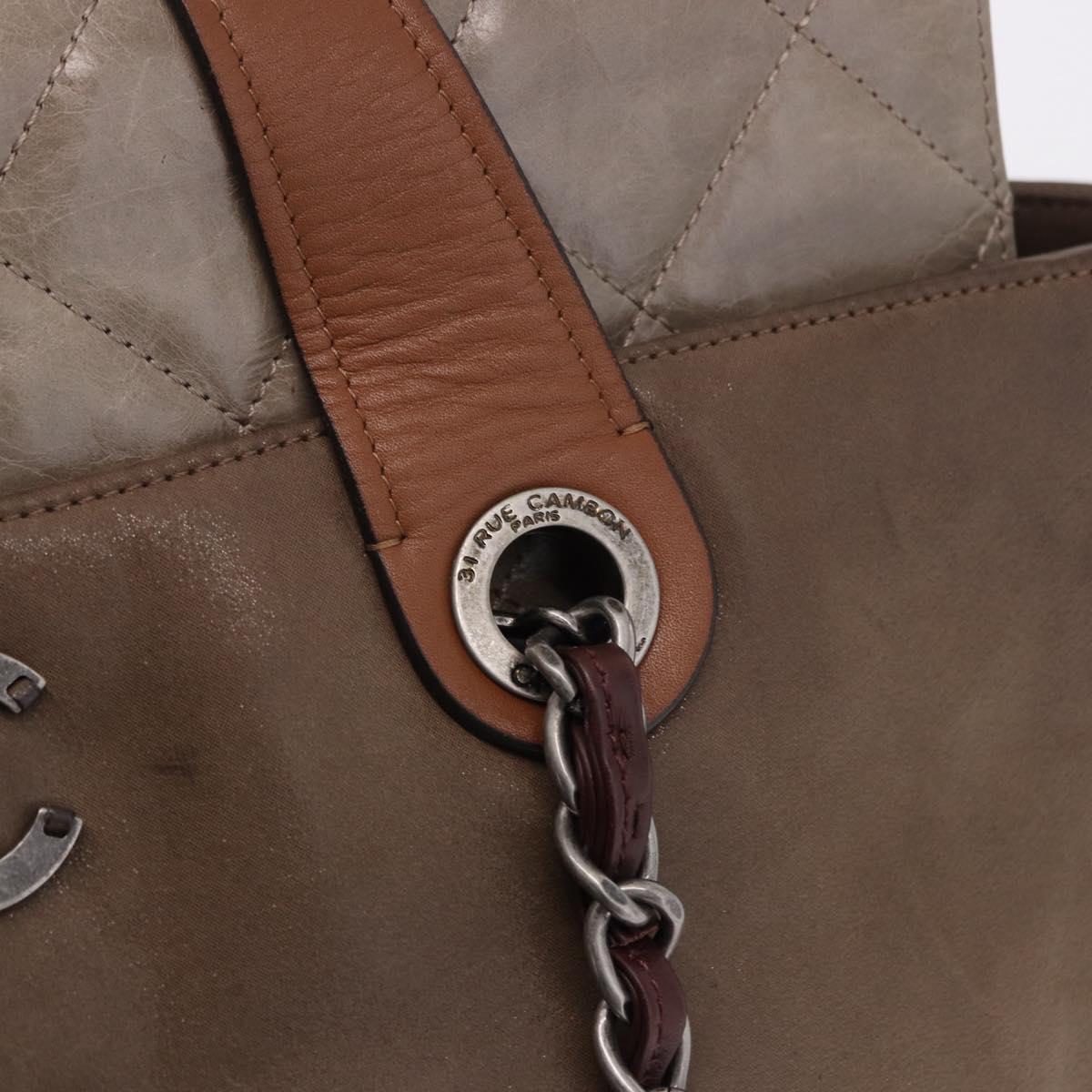 CHANEL Matelasse Chain Hand Bag Leather 2way Brown Silver CC Auth bs36367