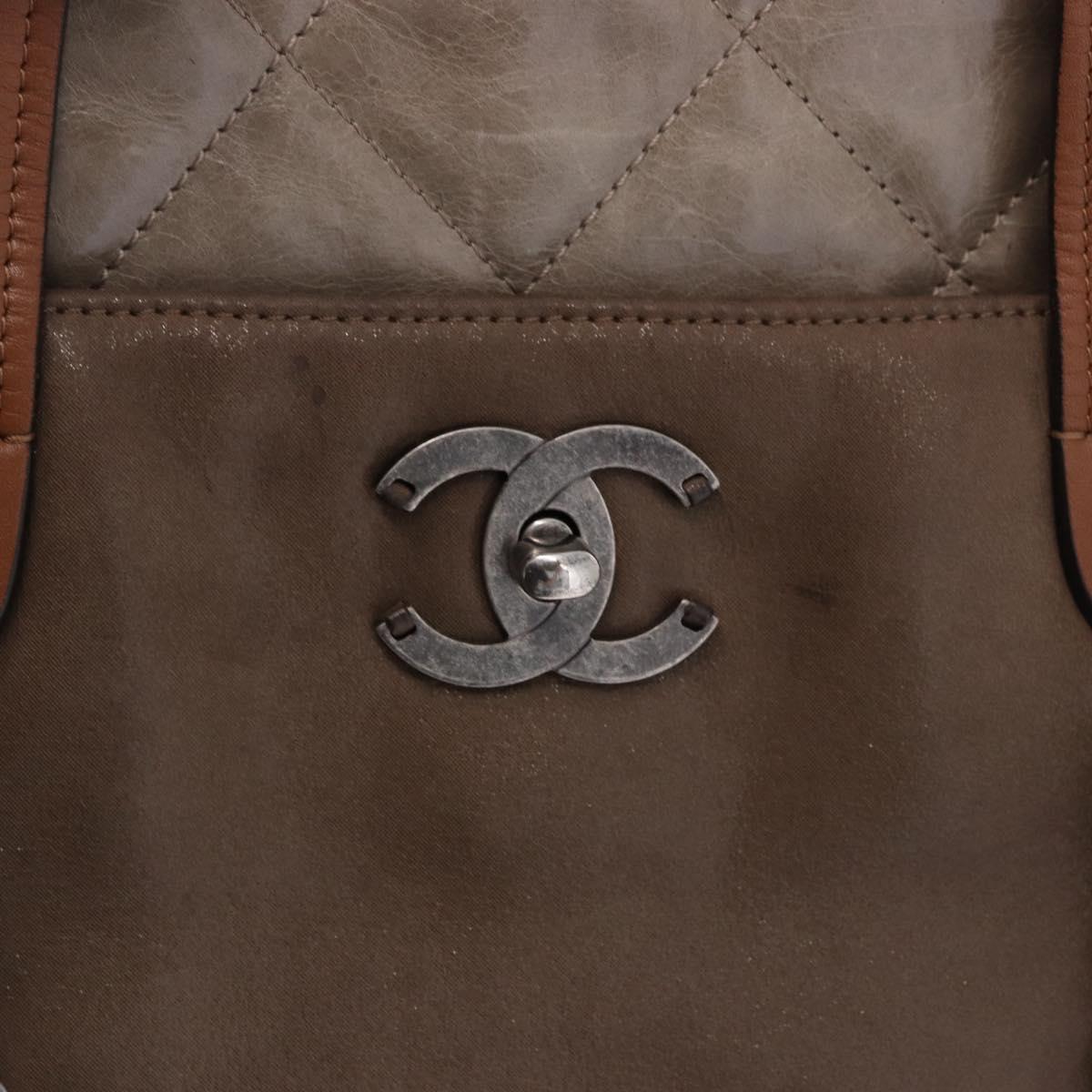 CHANEL Matelasse Chain Hand Bag Leather 2way Brown Silver CC Auth bs36367