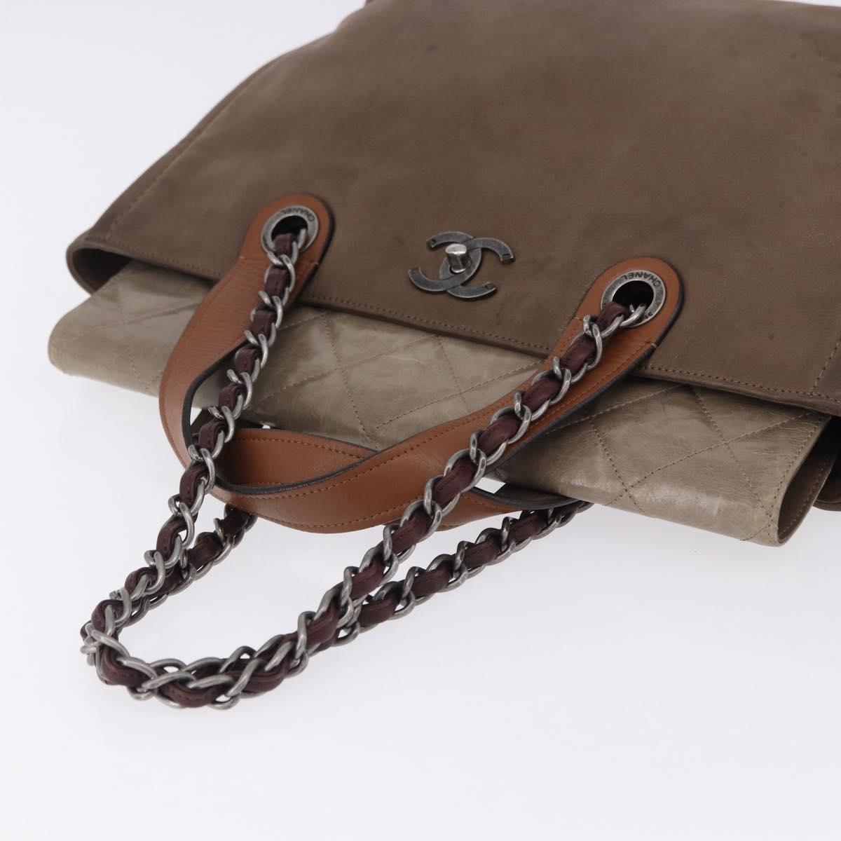 CHANEL Matelasse Chain Hand Bag Leather 2way Brown Silver CC Auth bs36367