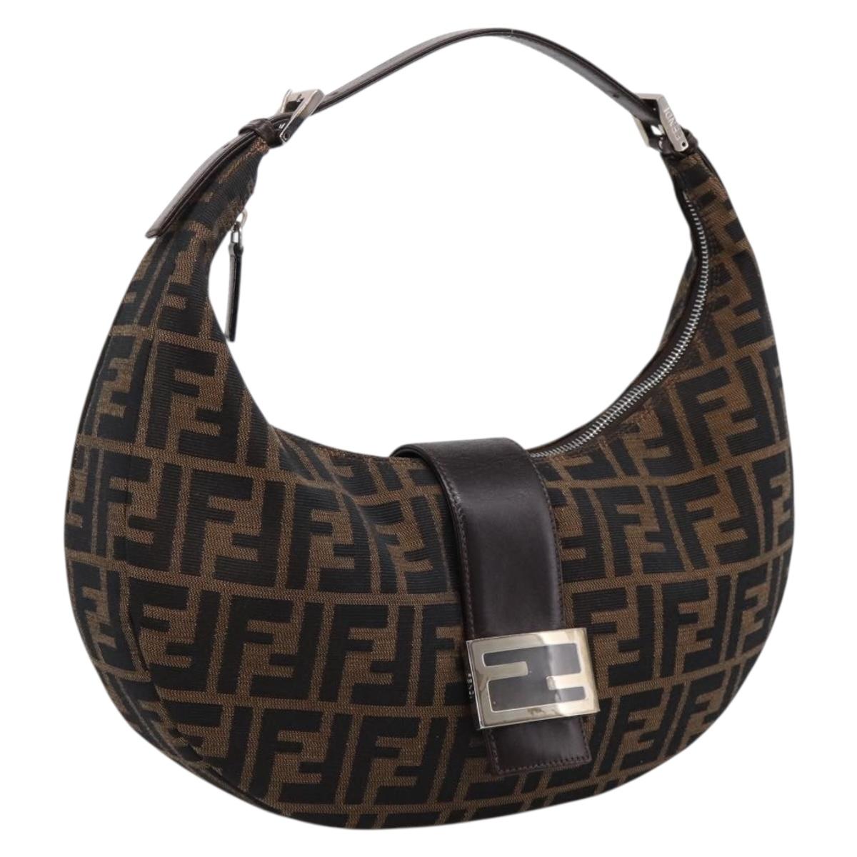 FENDI Zucca Canvas Mamma Baguette Shoulder Bag Brown Silver Auth bs36368SAM